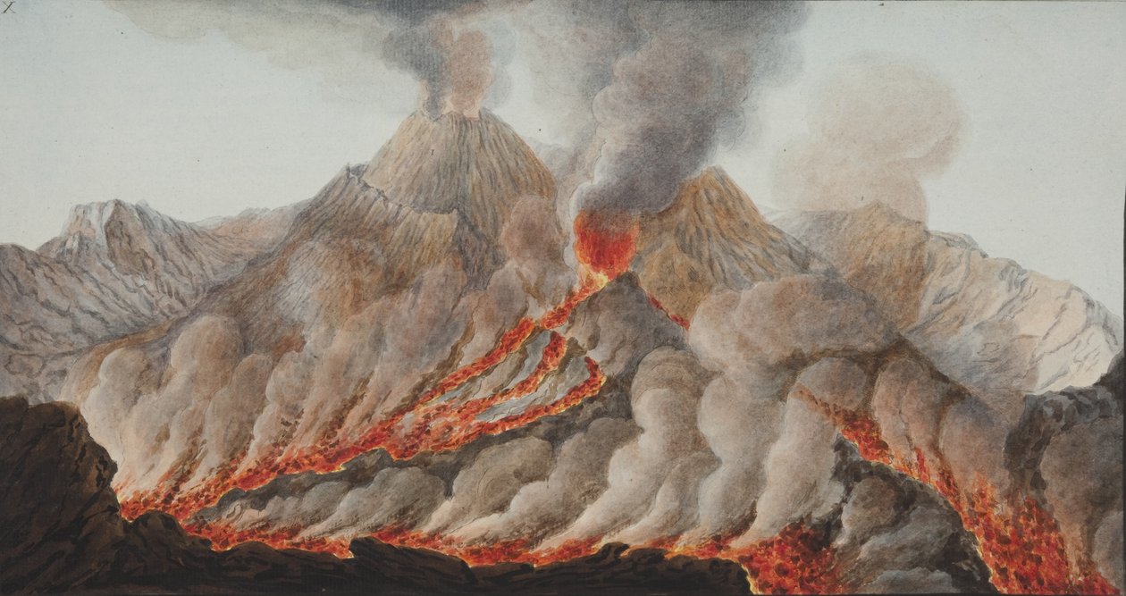 Plade X fra Campi Phlegraei: Observationer af vulkanerne på de to Sicilier af William Hamilton, 1776 (wc på papir) af Pietro Fabris
