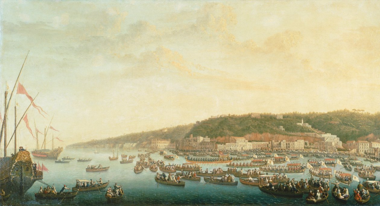 Procession af de kongelige skibe ved Posillipo, Napoli, af Pietro Fabris (1740-1792), Italien af Pietro Fabris