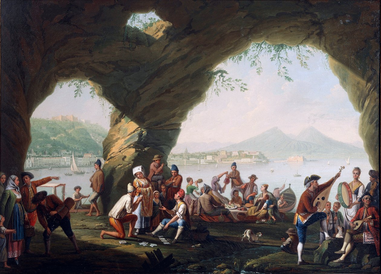 Scener af hverdagsliv i en hule i Posillipo, nær Napoli, af Pietro Fabris (olie på lærred) af Pietro Fabris