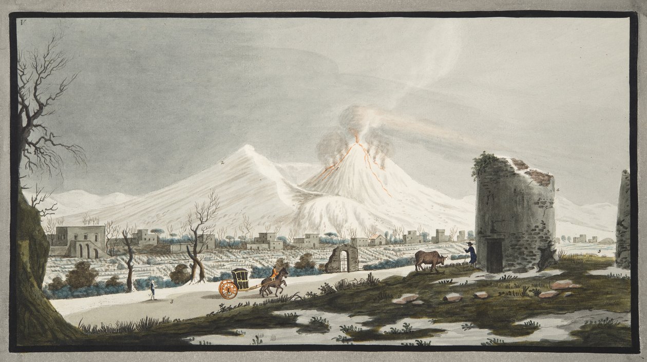 Vesuv i sne, plade V fra "Campi Phlegraei: Observations on the Volcanoes of the Two Sicilies", af Sir William Hamilton (1730-1803), udgivet i 1776 af Pietro Fabris