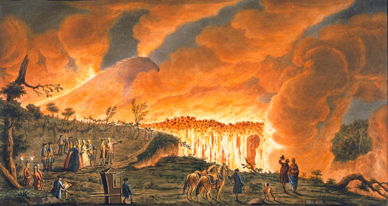 Udsigt over Hamilton, der eskorterede deres sicilianske majestæter den 11. maj 1771, for at observere lavastrømmen, 1 af Pietro Fabris