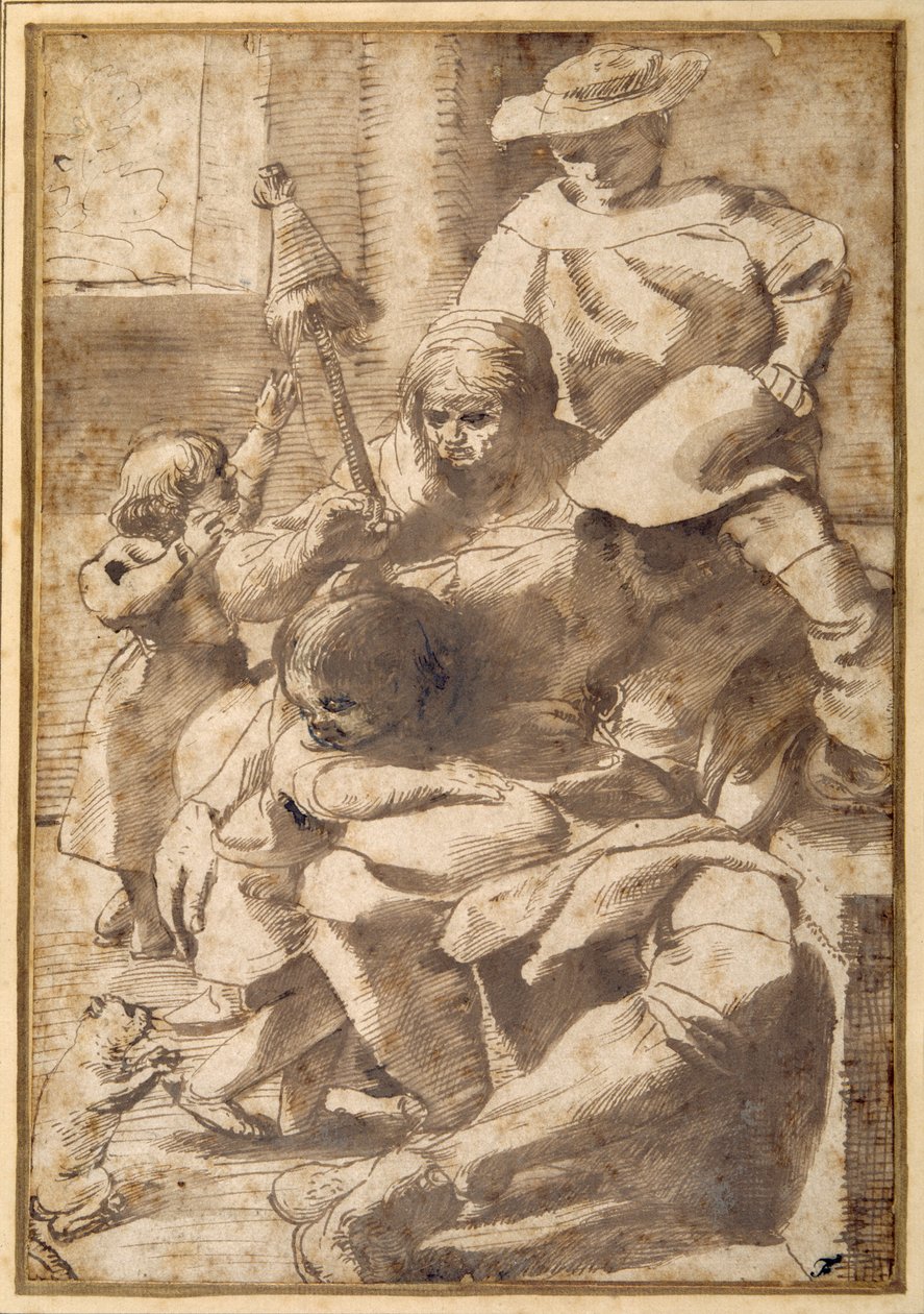 Familiegruppe i et interiør (pen og blæk med vask på papir) af Pietro Faccini