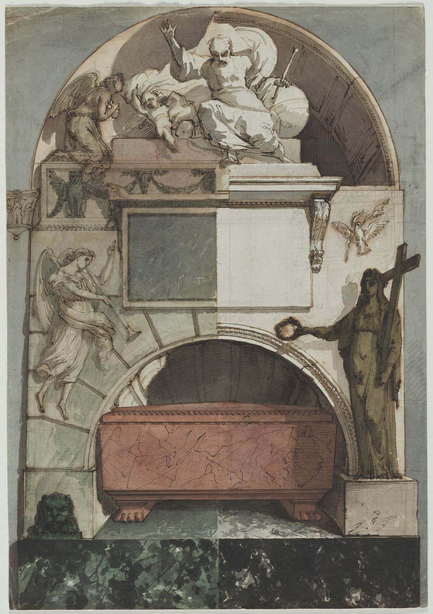 Design til en fresko af en kunstners grav i Certosa i Bologna (recto) af Pietro Fancelli