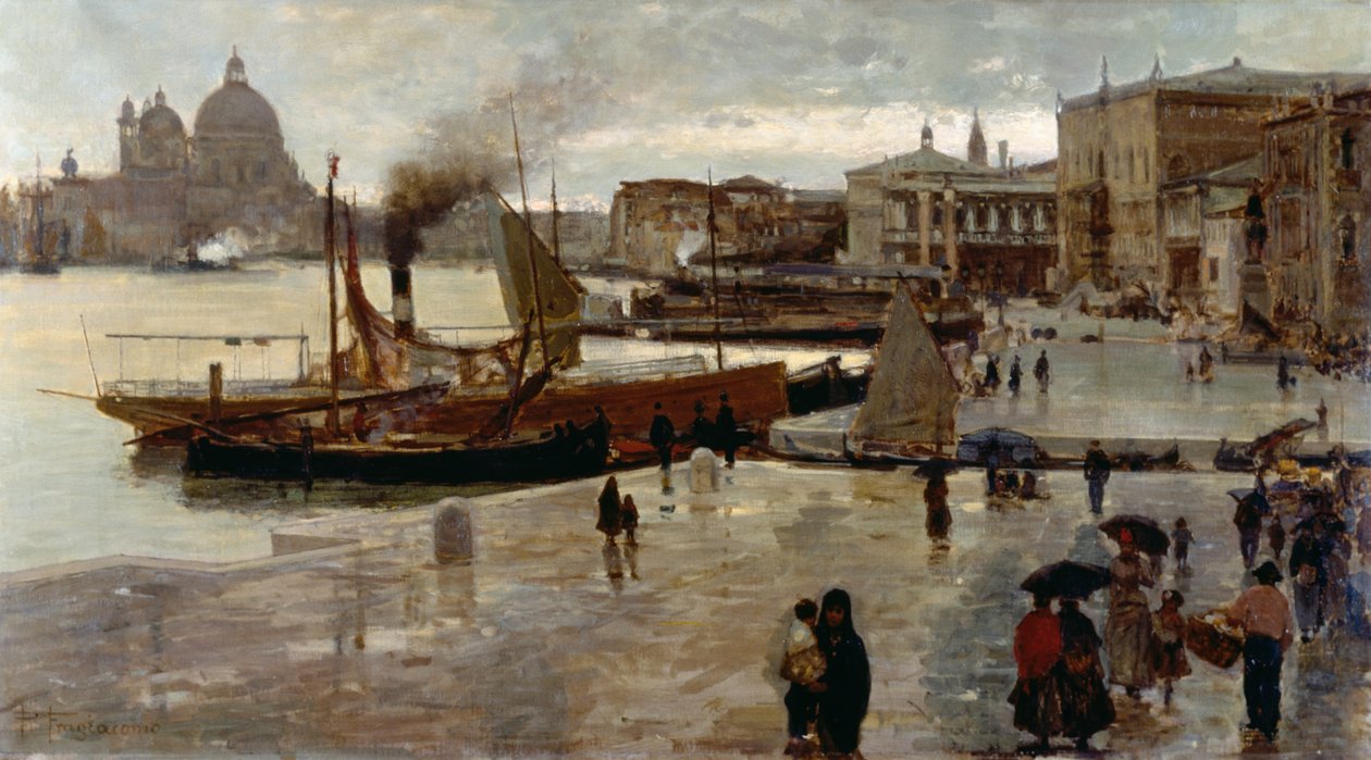 Riva degli Schiavoni (käytävä), Pietro Fragiacomo (1856-1922), öljy kankaalle, 71x130 cm af Pietro Fragiacomo