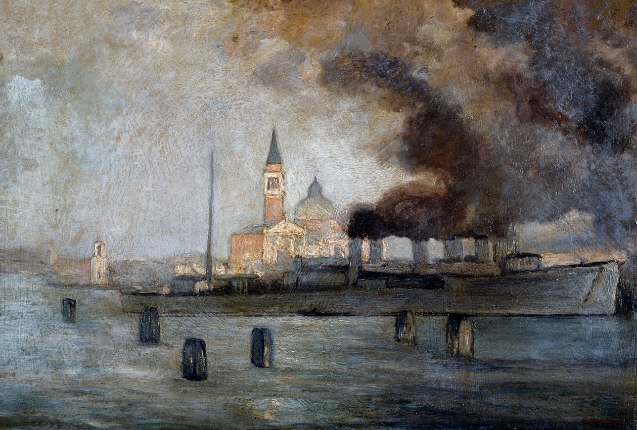 Pyhän Justuksen kirkko Venetsiassa, Pietro Fragiacomo (1856-1922), öljy paneelille, 39x58 cm af Pietro Fragiacomo