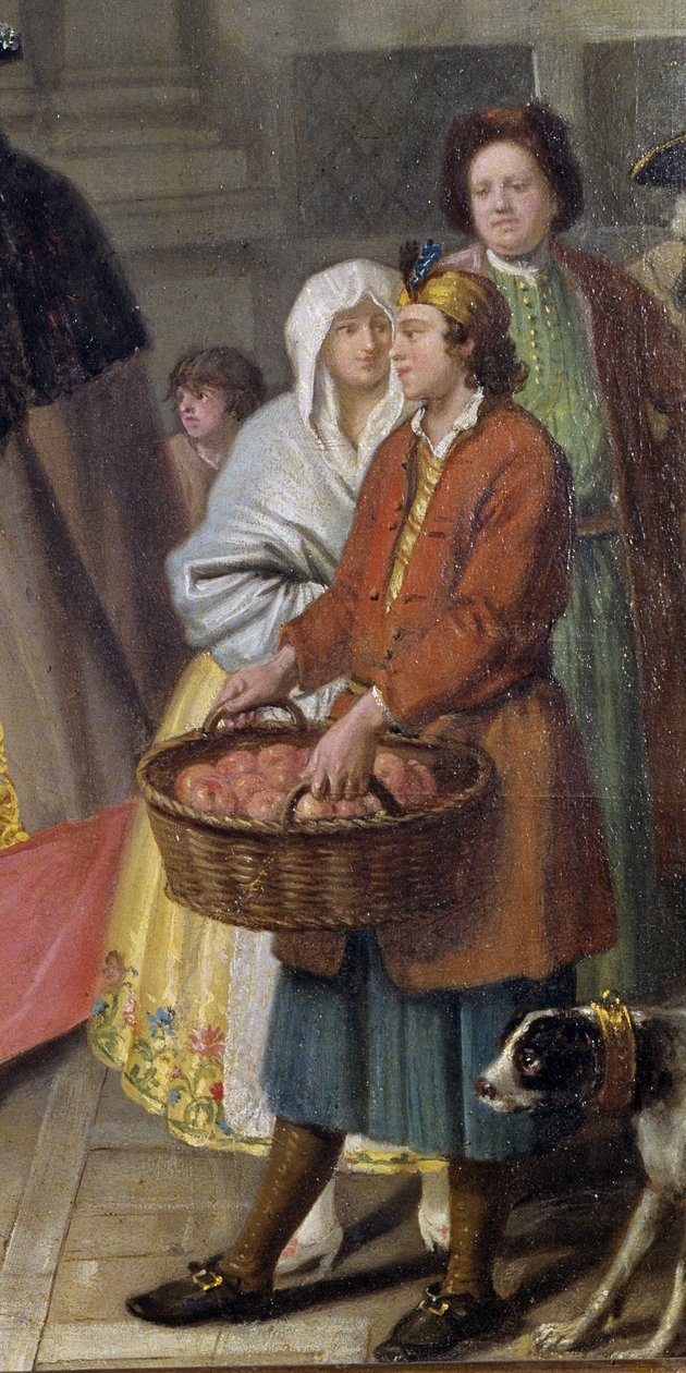 Samtale med masker eller æblesælgeren (detaljer) af Pietro Longhi