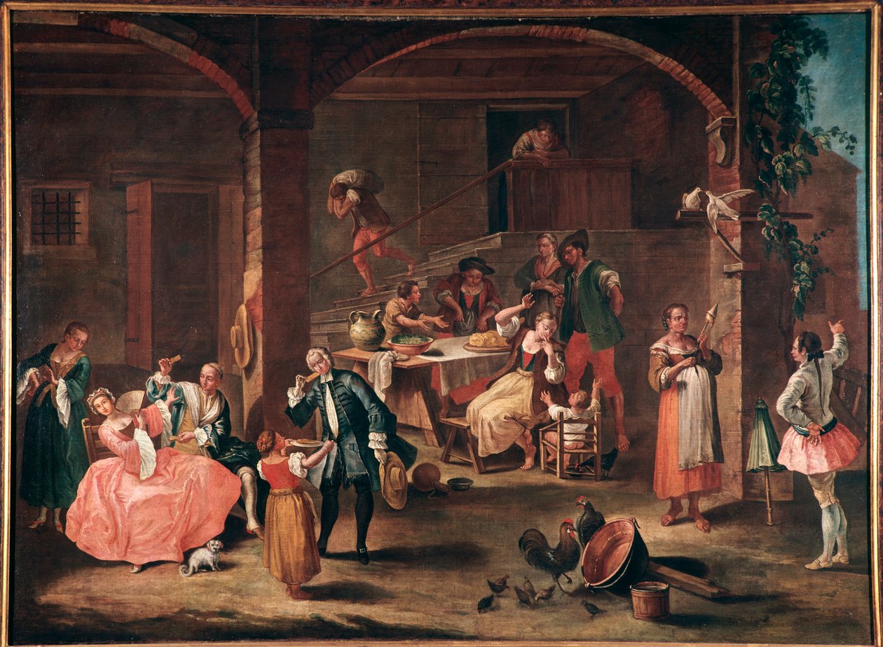La merenda in Campagna (Snacksen på landet) Maleri af Pietro Longhi (1702-1785) ca. 1750 Dim 96x131 cm Venedig, Ca 