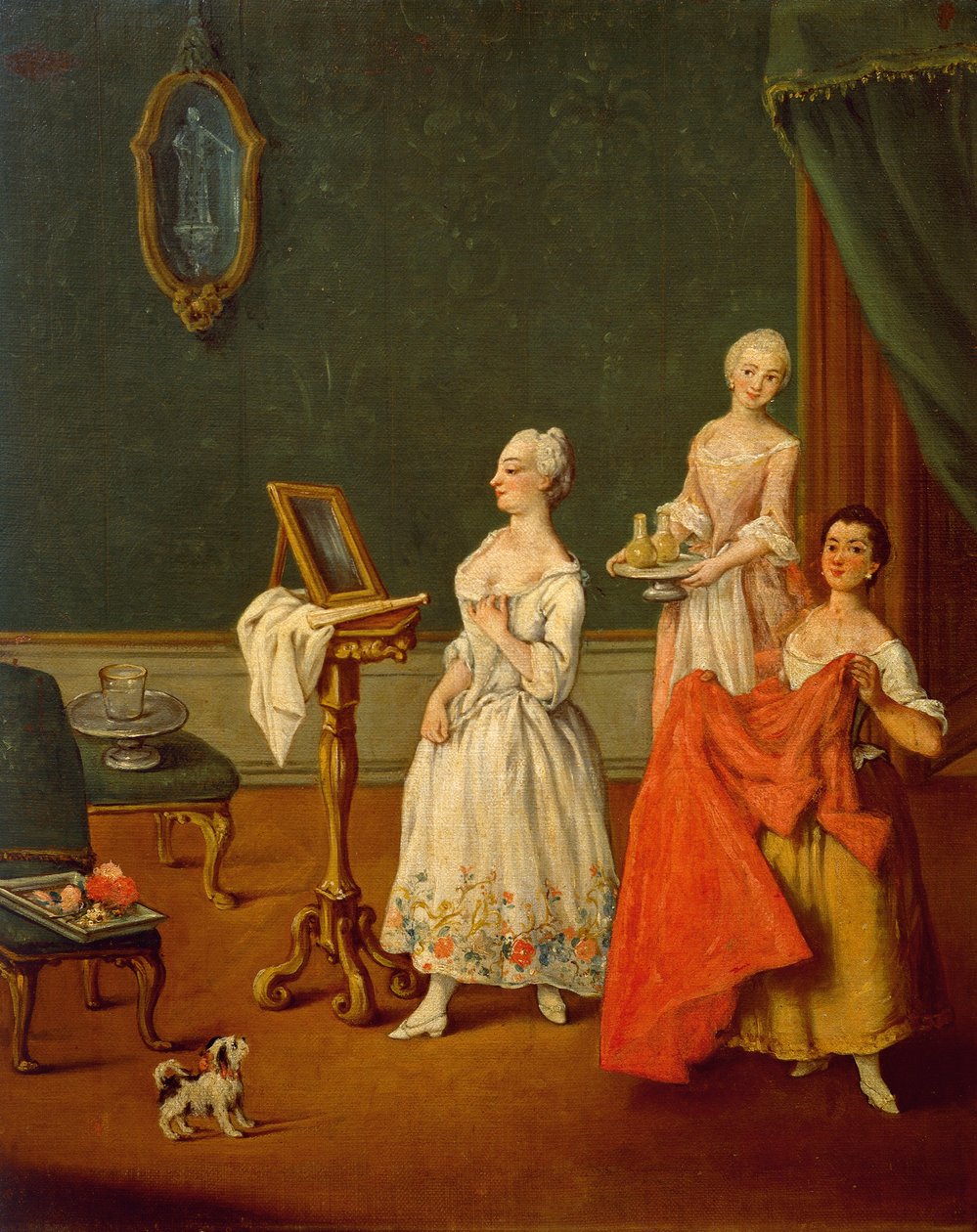 Lady At Her Toilette af Pietro Longhi (1701-1785), olie på lærred, 61x50 cm af Pietro Longhi