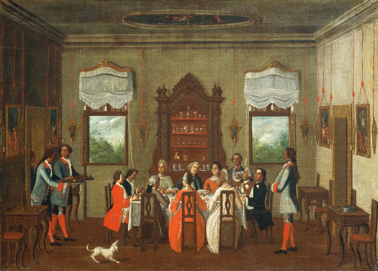 Frokost i villaen fra Pietro Longhi-skolen af Pietro Longhi