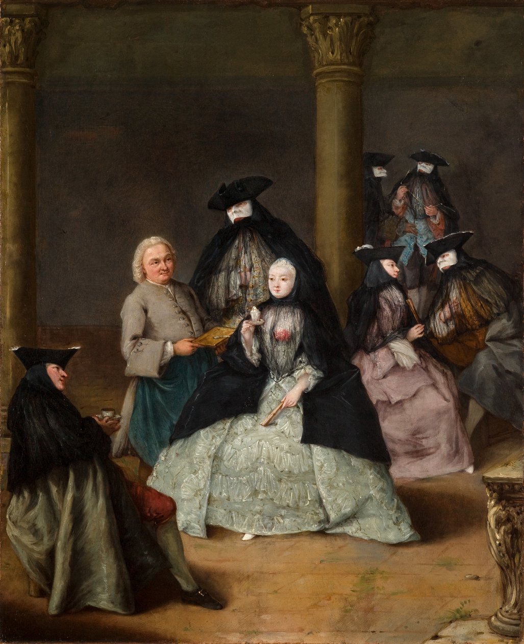 Maskeret fest i en gårdhave af Pietro Longhi