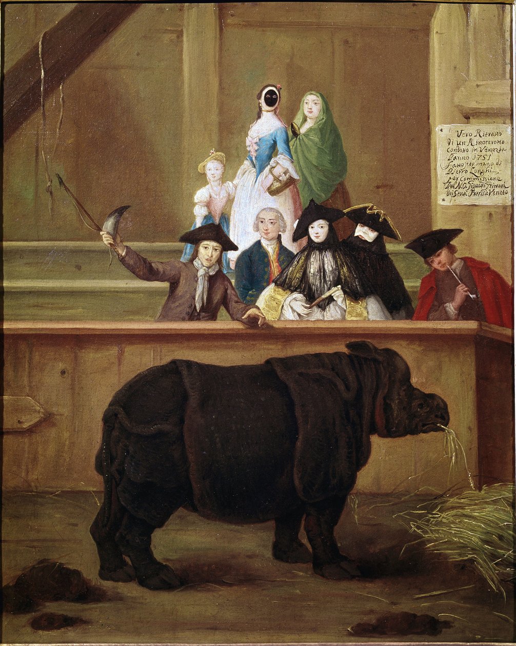 Rhinoceros: udstilling af Clara, indisk næsehorn. Maleri af Pietro Longhi (1702-1785). 1751. Venetiansk museum fra det 18. århundrede. Ca 