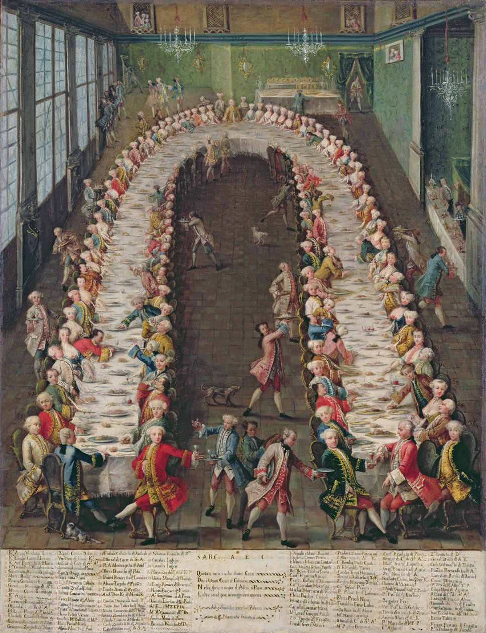 Banketten i Casa Nani, givet til ære for deres gæst, Clemente Augusto, kurfyrste ærkebiskop af Köln, den 9. september 1755 af Pietro Longhi