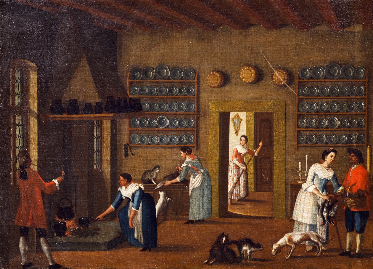Køkkenet i villaen, fra School of Pietro Longhi af Pietro Longhi