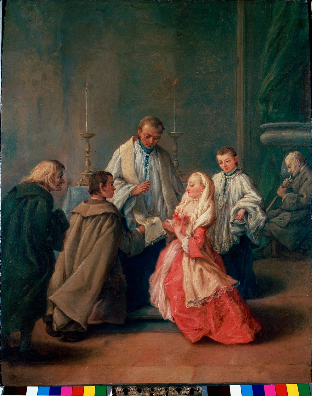 Sakramenterne: "" Bryllupsceremoni "" Maleri af Pietro Longhi (Pietro Falca) (1702-1785) 1755 ca. Søn 62x50 cm Venedig, Querini-Stampalia Billedgalleri af Pietro Longhi