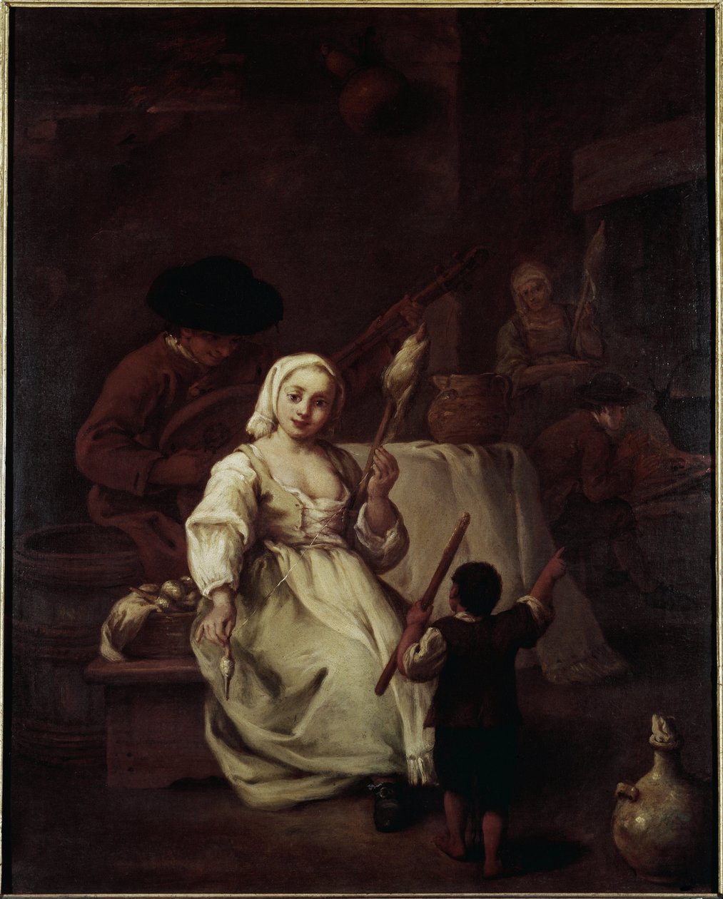 Spinneren - Maleri af Pietro Longhi (1702-1785), olie på lærred, 69x49 cm, ca. 1750. Venedig, Querini Stampalia Foundation af Pietro Longhi