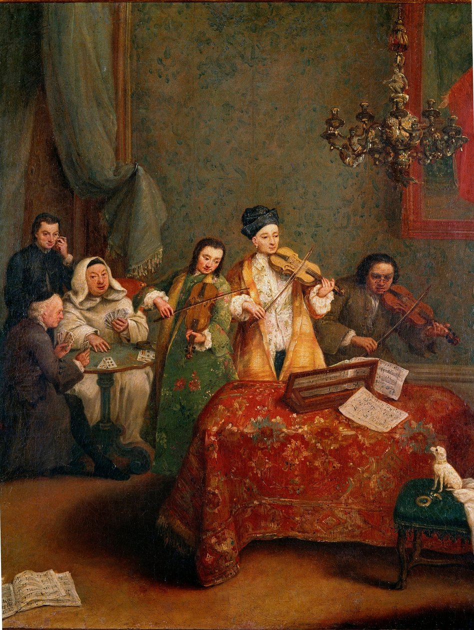 Koncerten En trio af violinister. Maleri af Pietro Longhi (1702-1788) Venedig fra det 18. århundrede, Galleria dell