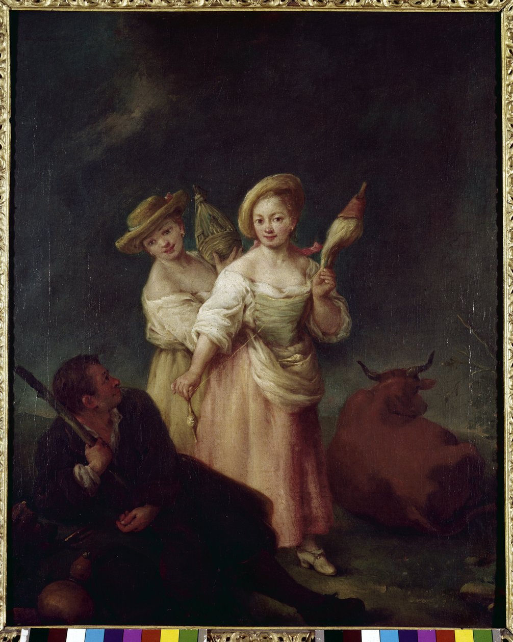 Spinderne (The filatrici) - Maleri af Pietro Longhi (1702-1785), olie på lærred, 60x49 cm, ca. 1760. Venedig, Querini Stampalia Foundation. af Pietro Longhi
