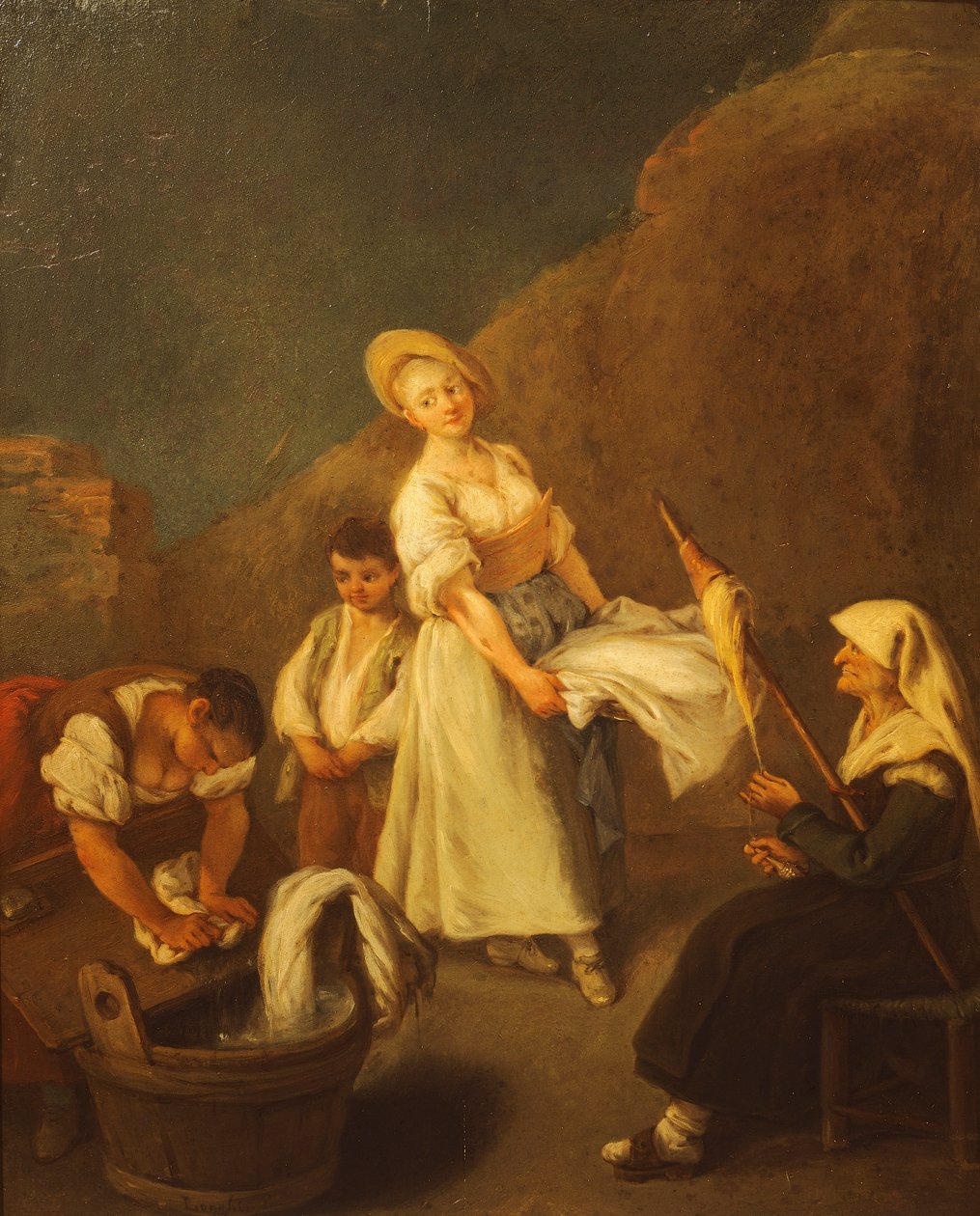 Vaskekonerne, af Pietro Longhi (1701-1785), olie på panel, 61x50 cm af Pietro Longhi