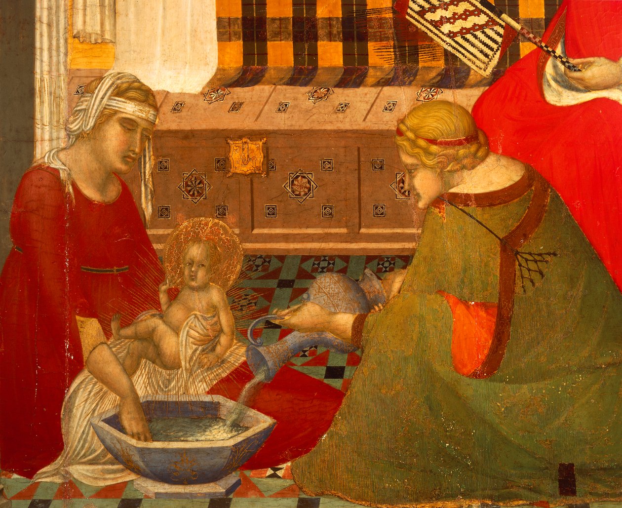 Jomfruens fødsel, detalje fra Triptykon om Jomfruens fødsel af Pietro Lorenzetti (ca. 1280-1348), tempera på træ af Pietro Lorenzetti