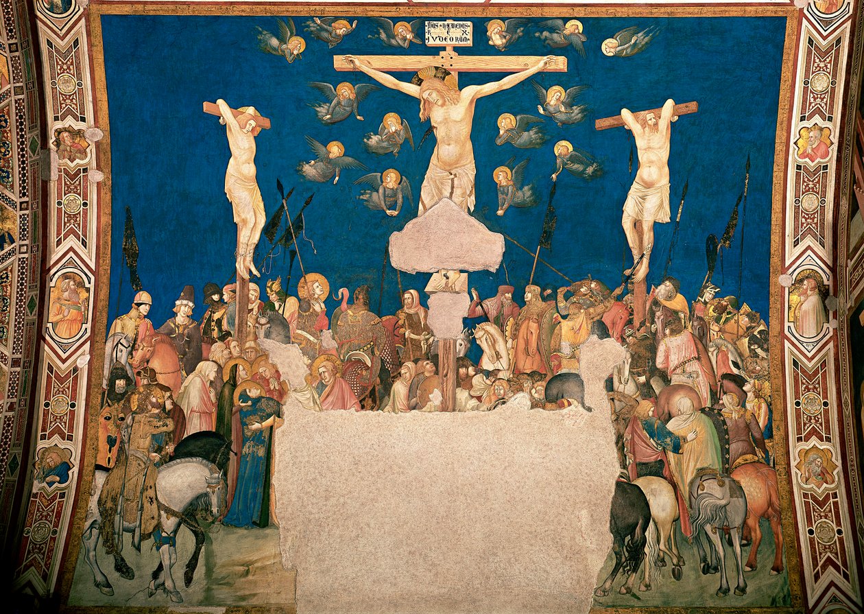 Crucifixion Fresco af Pietro Lorenzetti (1280/5 omkring-1348) 1335-1340 Basilica of San Francesco, Lower Church, Assisi af Pietro Lorenzetti