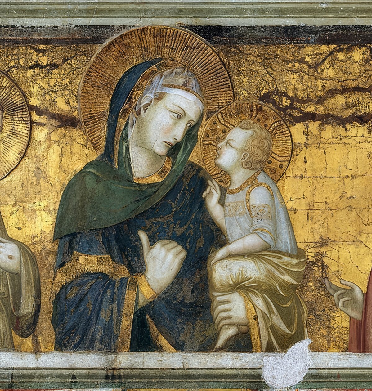 Jomfruen og barnet mellem Frans af Assisi og evangelisten Johannes. Detalje. 1315-1319 af Pietro Lorenzetti