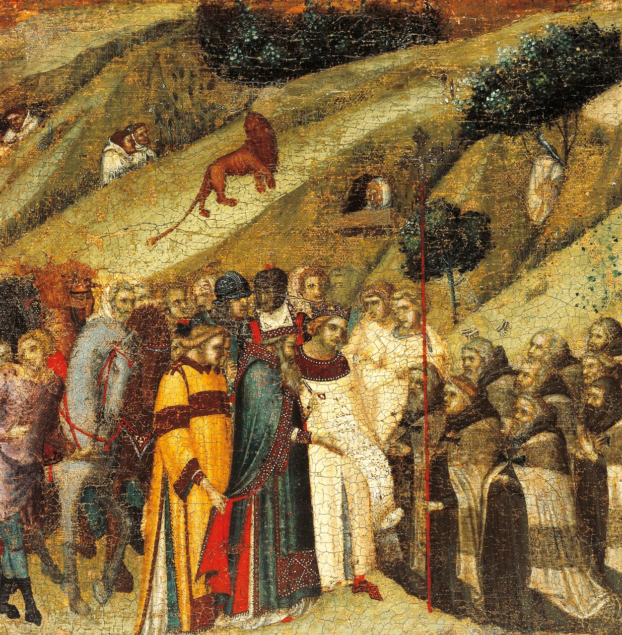 Første karmelitteremitter i foråret af Elias, detalje fra predella af altertavle for Carmine, Pietro Lorenzetti (ca. 1280-1348), tempera og guld på træpanel af Pietro Lorenzetti