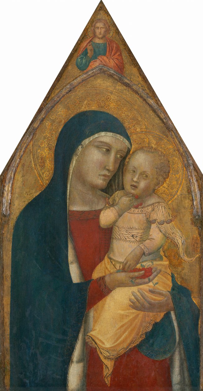 Madonna og barn, med velsignelsen Kristus [midterste panel] af Pietro Lorenzetti