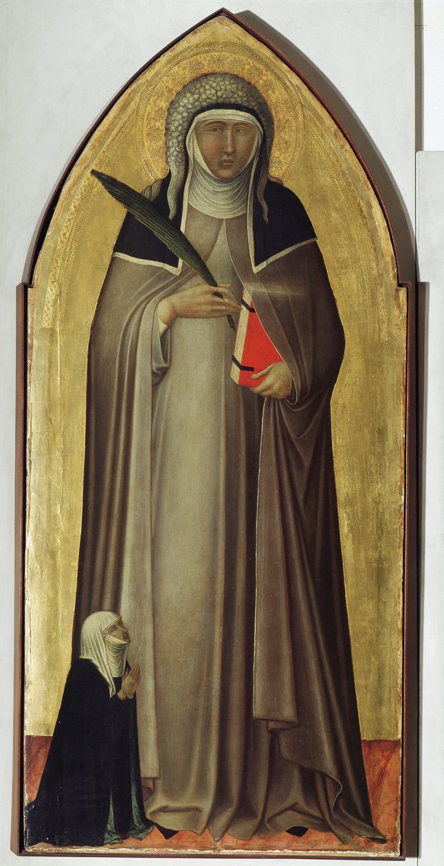 Polyptykon af Beata Umiltas liv (detalje af Beata) - Detrempe på træ af Pietro Lorenzetti