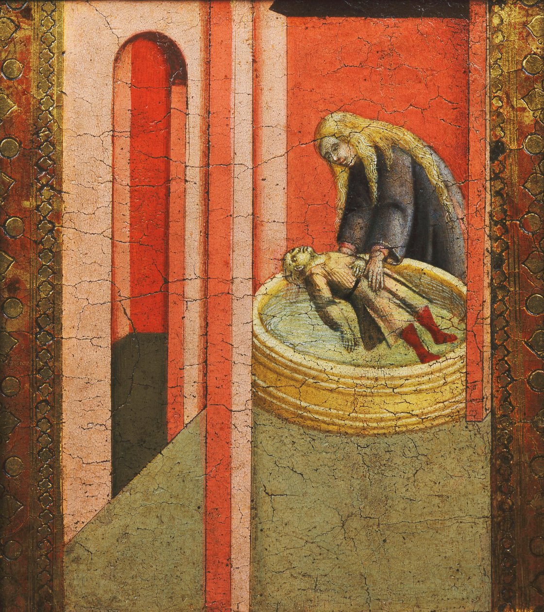 Sankt Elizabeth af Ungarn genopliver et barn druknet i en brønd, af Pietro Lorenzetti