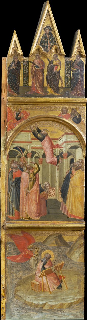 Der heilige Johannes der Evangelist auf Patmos, seine Himmelfahrt af Pietro Lorenzetti