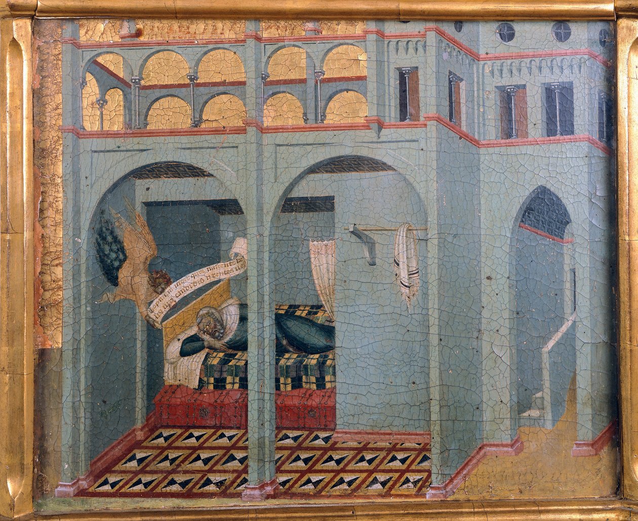Sobac, Elias fars drøm, detalje fra predella af Carmine altertavle af Pietro Lorenzetti (ca. 1280-cirka 1348), tempera og guld på træ af Pietro Lorenzetti