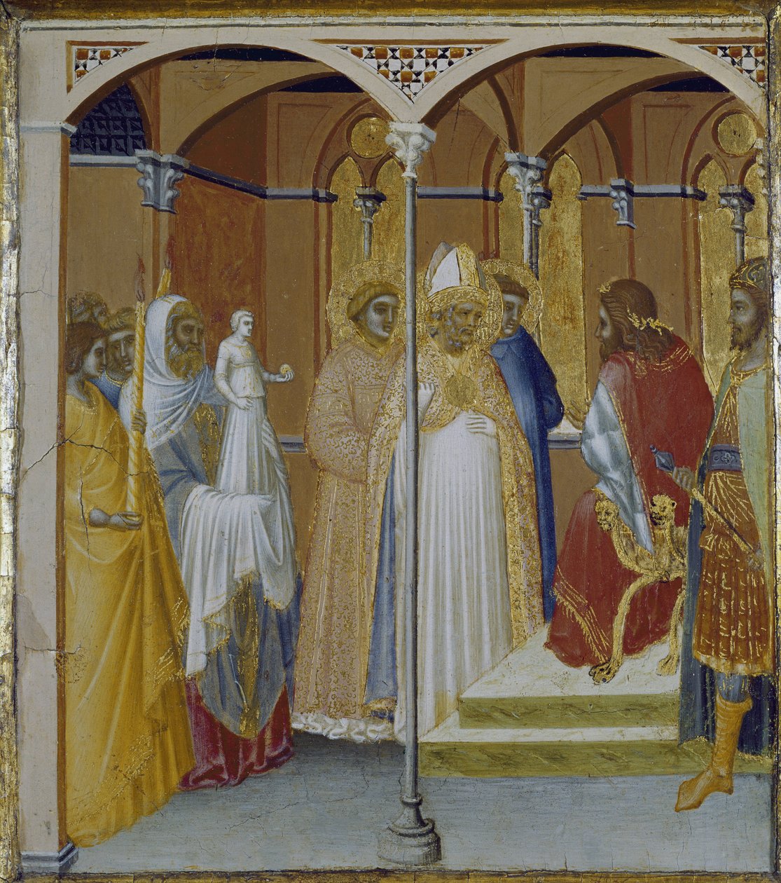 StSabina af Spolete før guvernøren i Toscana Venustiano (tempera og bladguld på træ af Pietro Lorenzetti