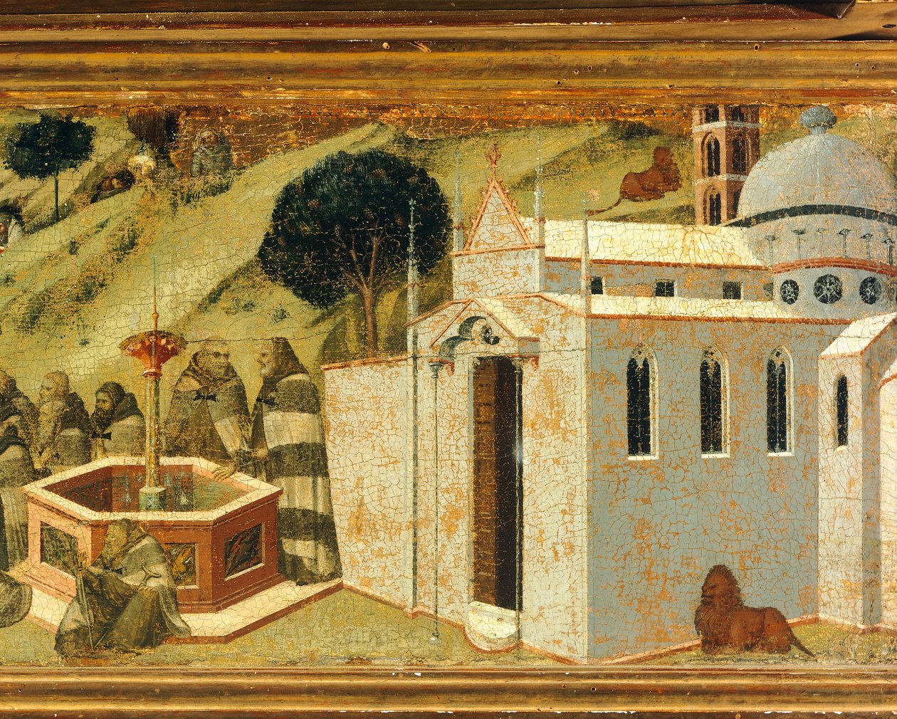 De første karmelitteremitter ved Elias-kilden, detalje fra predella af altertavle for Carmine, Pietro Lorenzetti (ca 1280-1348), tempera og guld på træ, Pinacoteca Nazionale, Siena af Pietro Lorenzetti