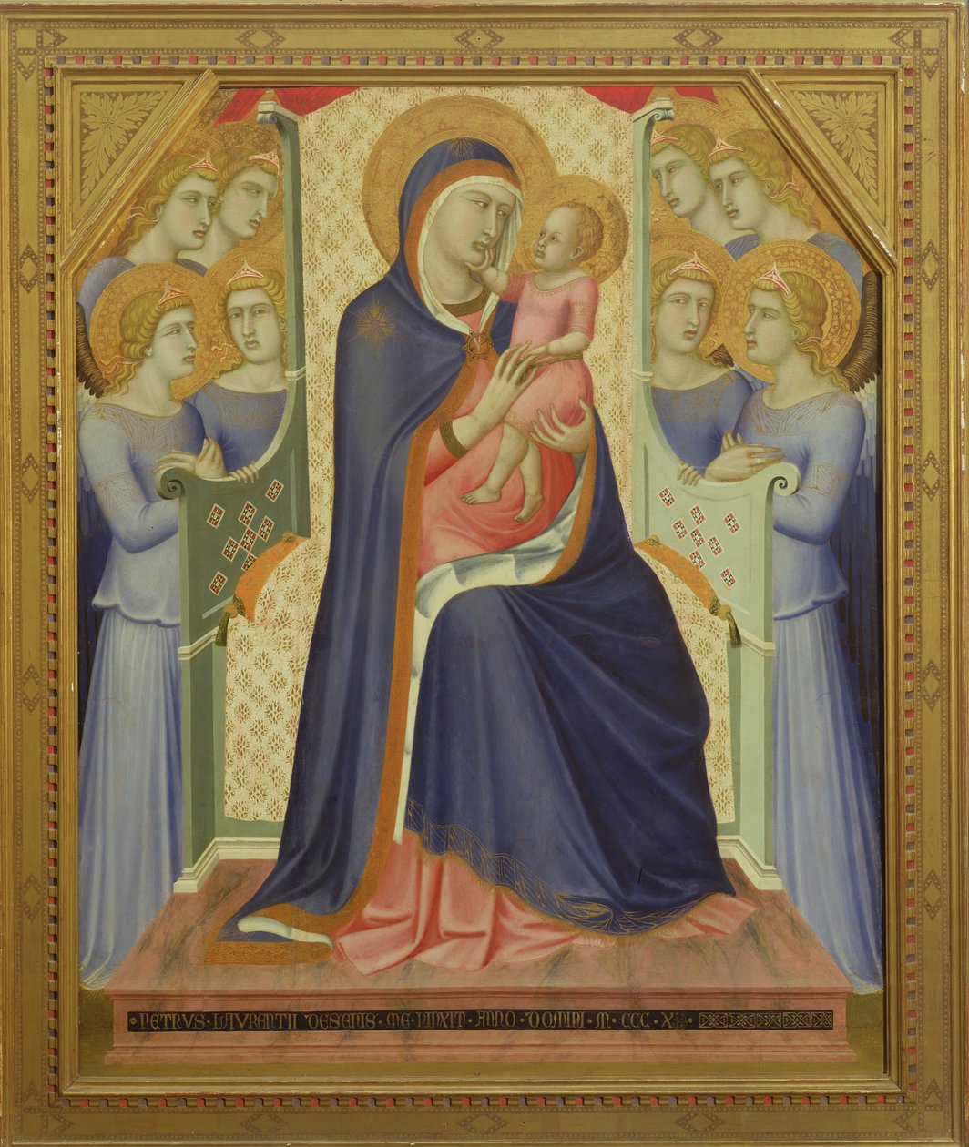 Jomfru og barn med engle på tronen, 1340 (tempera på panel) af Pietro Lorenzetti