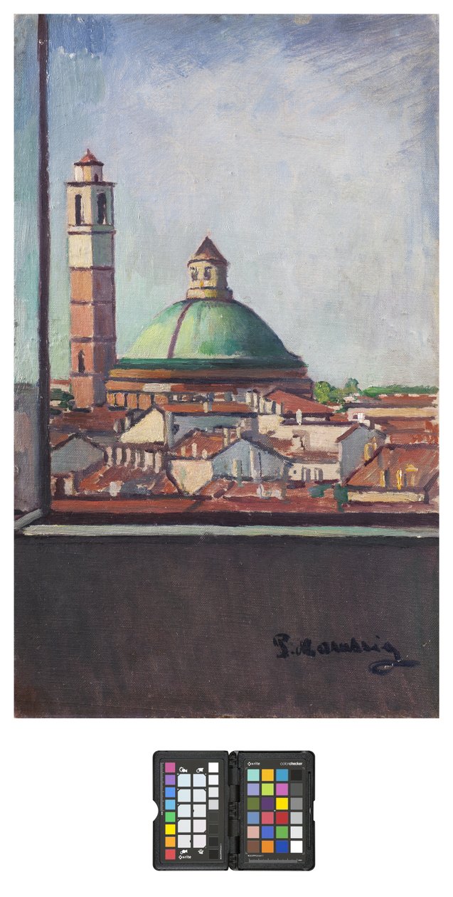 San Carlo Dome i Milano, 1928 (olie på lærredstavle) af Pietro Marussig