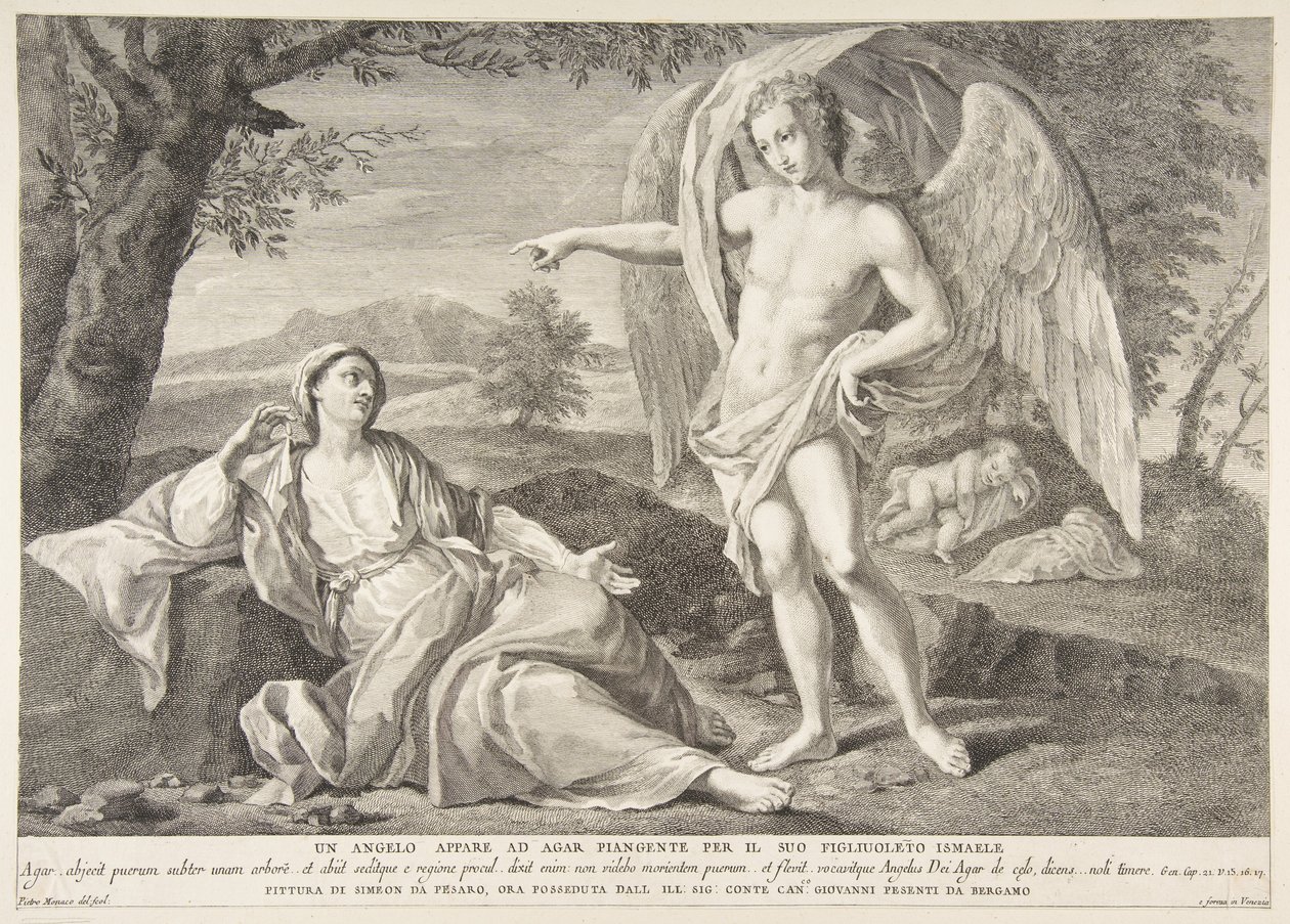 En engel viser sig for Hagar, 1727-72. af Pietro Monaco