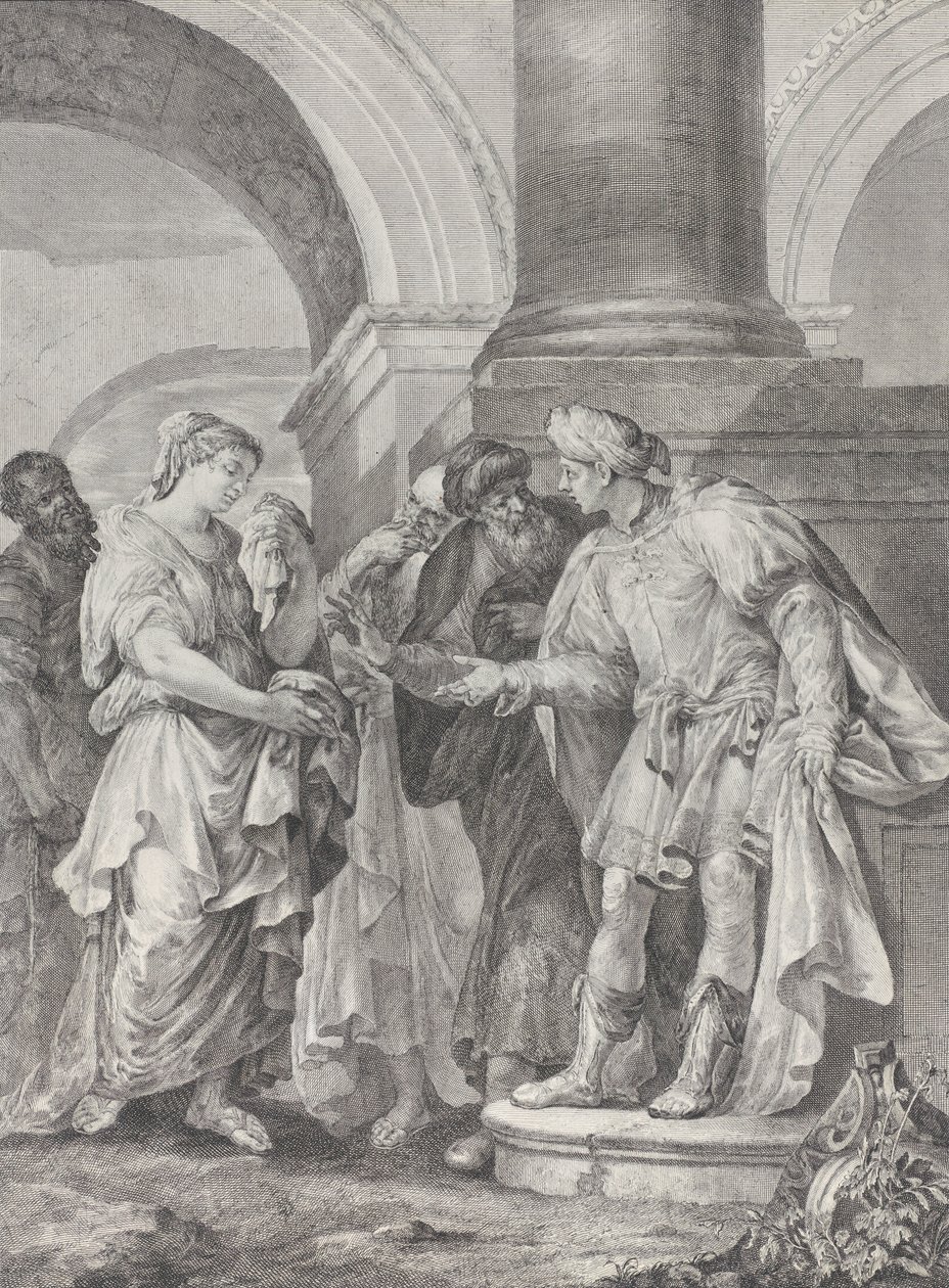 Daniel skændes med de ældste, mens Susanna står til venstre, 1732-50. af Pietro Monaco