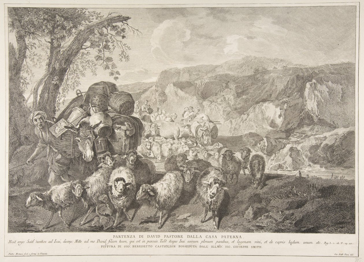 Hyrden Davids afgang fra hans fars hus Partenza di David pastore..., 1743-63. af Pietro Monaco
