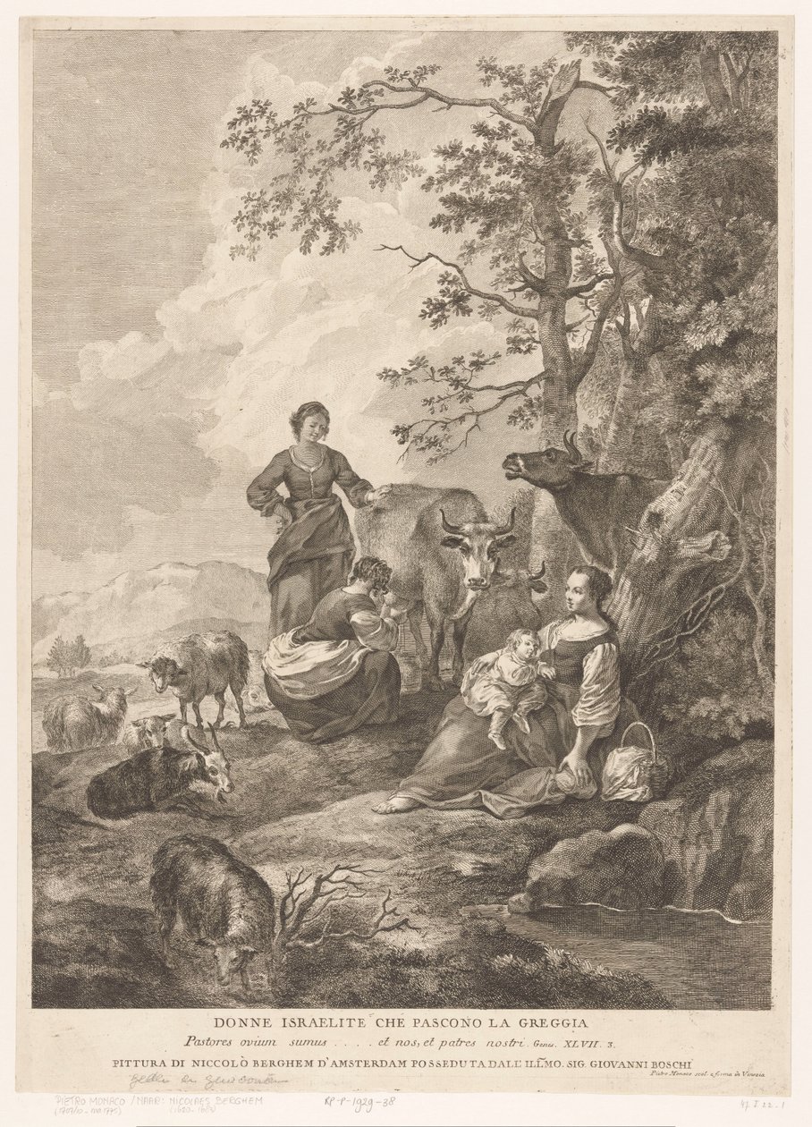 Israelitiske kvinder passer hjorden Donne Israelite che pascono la greggia (titel på objekt) Nye og Gamle Testamente (serietitel) af Pietro Monaco