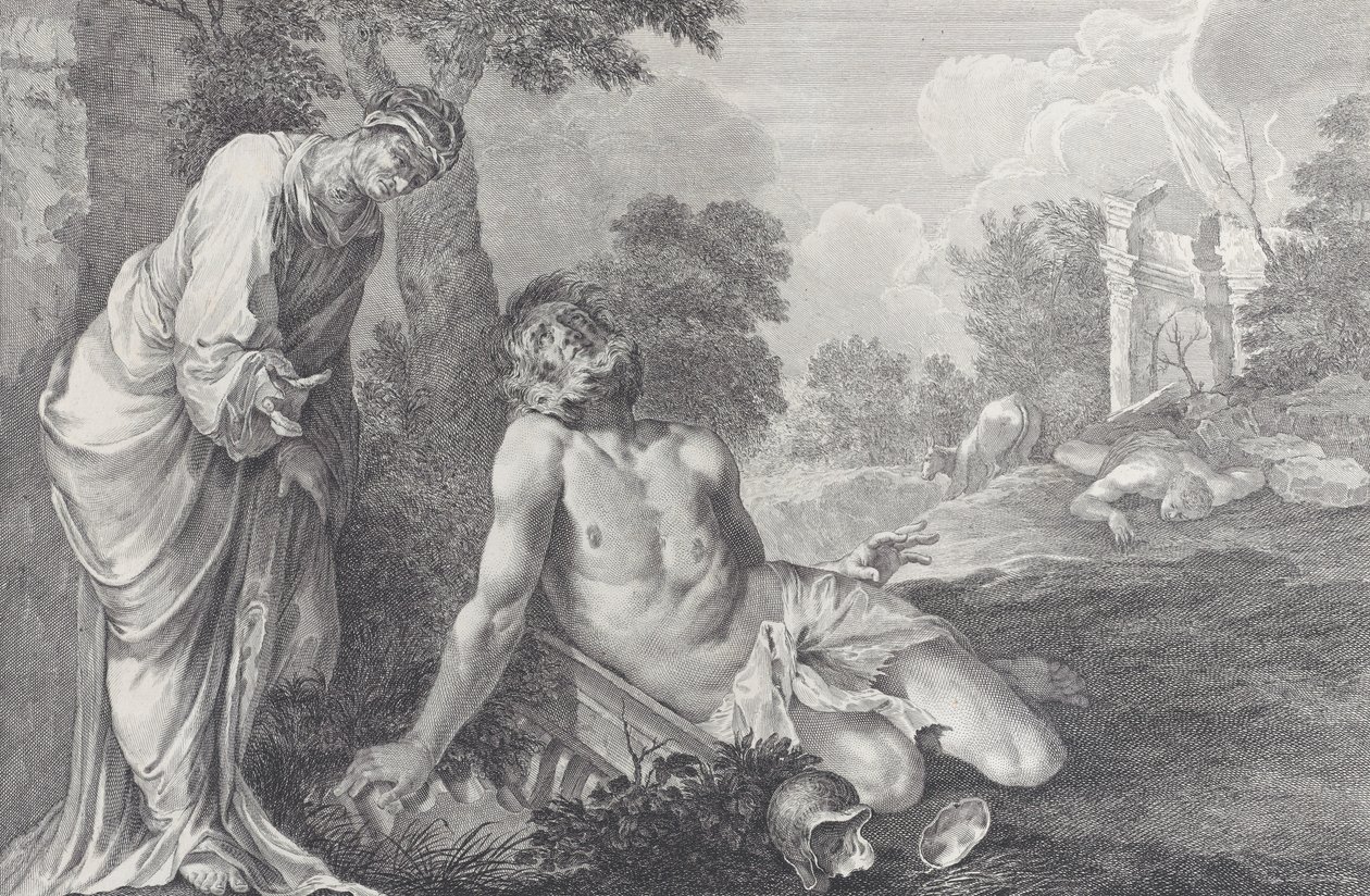 Job irettesat af sin hustru, 1730-39. af Pietro Monaco