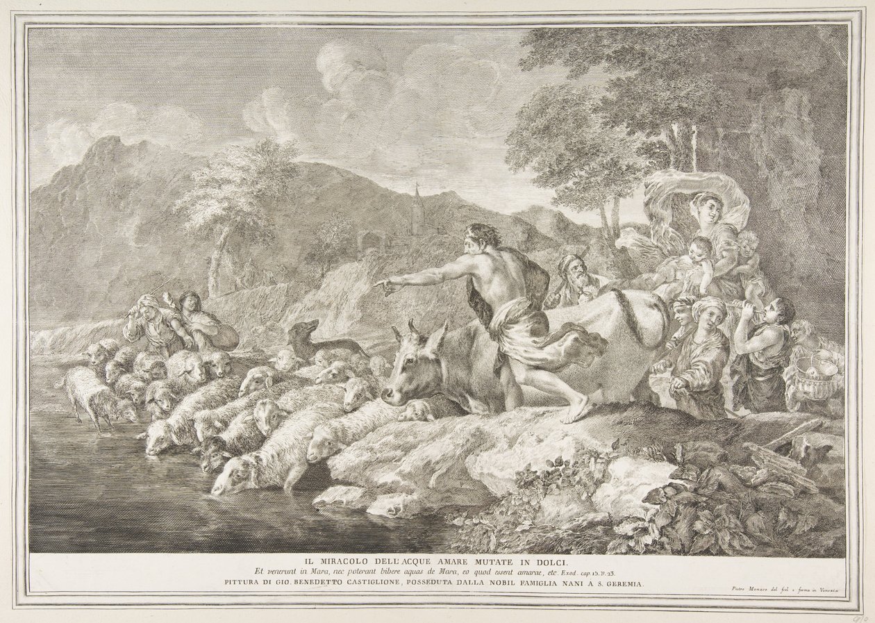 Miraklet med det bitre vand fik søde Il Miracolo delle Acque Bare Mutate i Dol ..., 1743-63. af Pietro Monaco