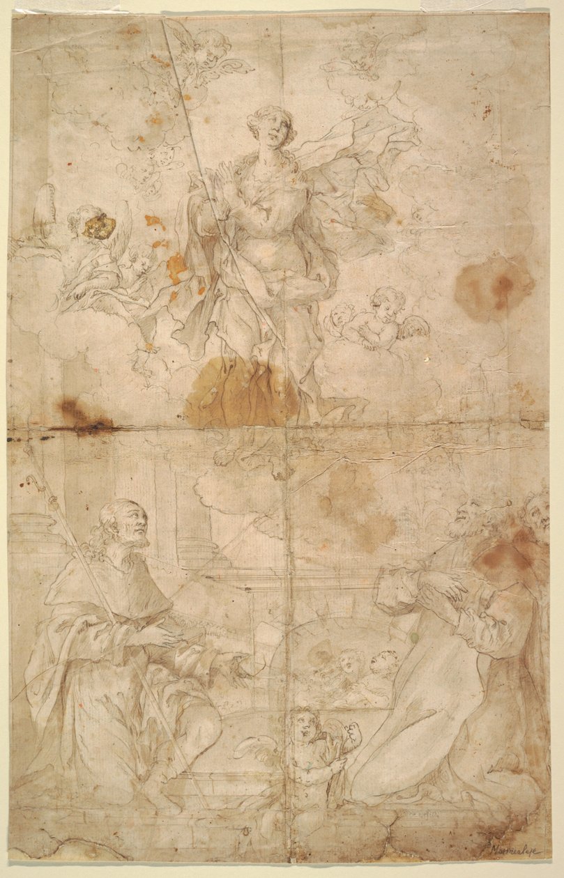Tegning, Jomfruens himmelfart, ca. 1630-40 af Pietro Novelli