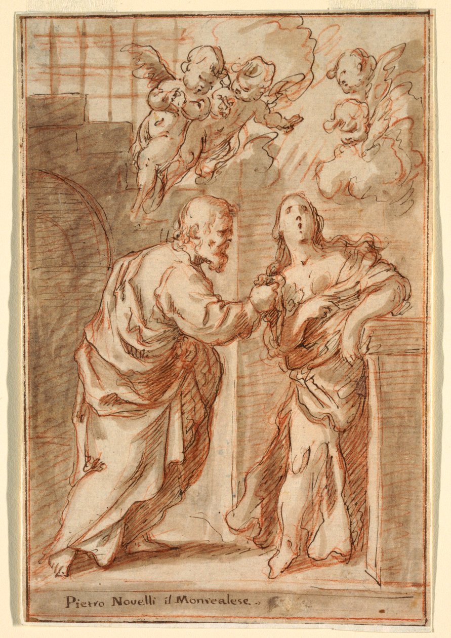 Tegning, Skt. Peter og Skt. Agatha, 1603-47 af Pietro Novelli