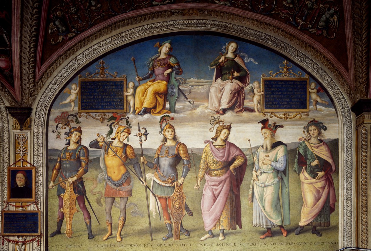 Allegorier om styrke og temperament med seks antikke helte af Pietro Perugino