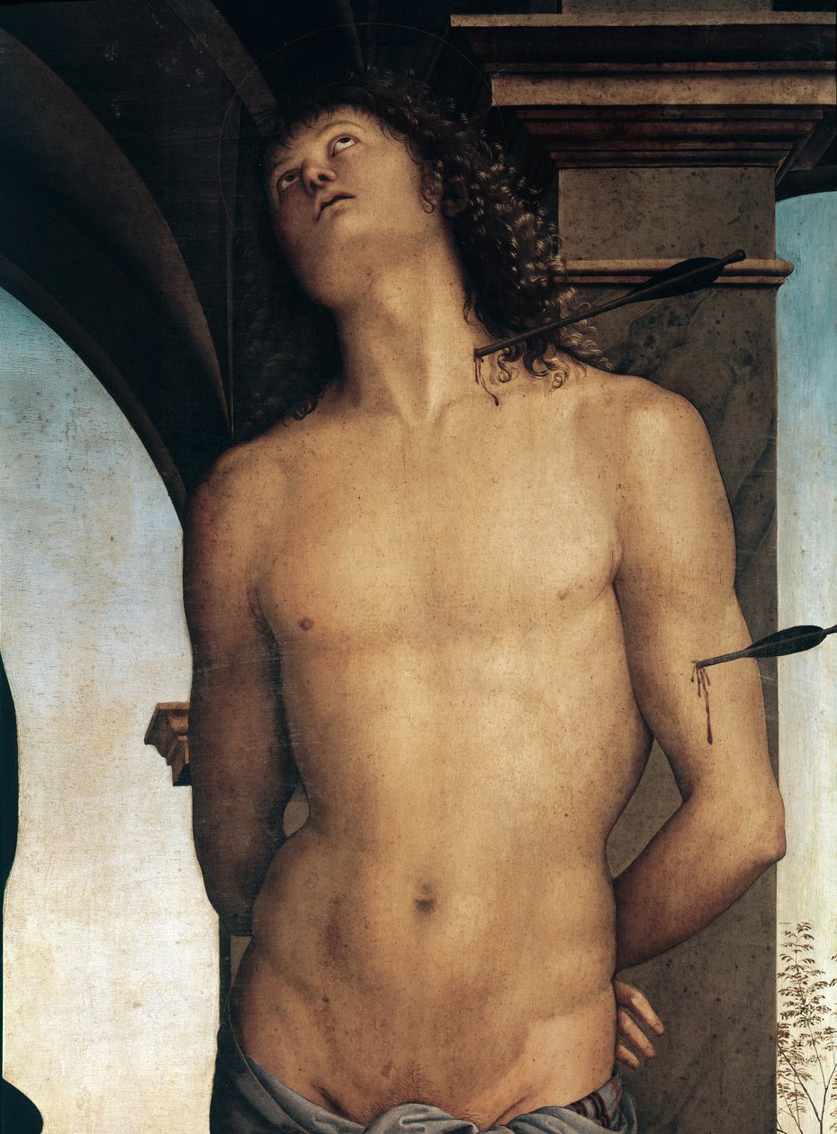 Detalje af den hellige Sebastian (maleri af Pietro Perugino