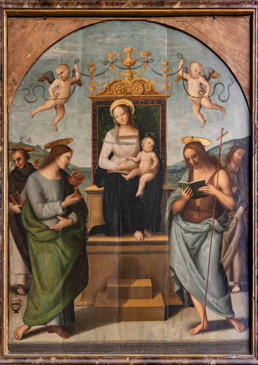 Troner jomfru blandt St. Gervase, Protasio, Paul og Peter af Pietro Perugino