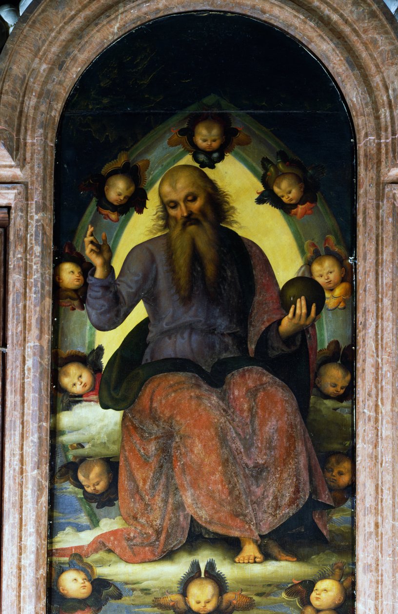 Gud Faderens Velsignelse, detalje fra Polyptykonen af Certosa of Pavia af Pietro Perugino