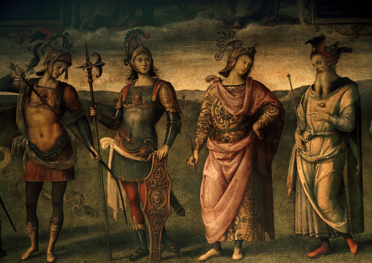 Leonidas Lacedaemonian, Horatius Cocles, Publius Scipio, Athens Perikles, Allegorier om styrke og temperament med seks antikke helte af Pietro Perugino