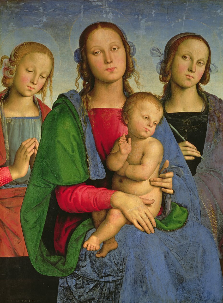 Madonna og barn med St. Catherine og St. Rosa, 1493 (olie på lærred på panel) af Pietro Perugino