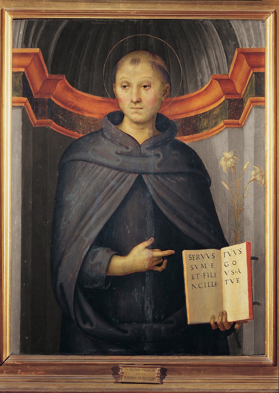 Nicolas de Tolentino (1245-1305) - Sankt Nikolaus af Tolentino par Perugino (ca. 1450-1523). Olie på lærred, størrelse: 79x62, Palazzo Barberini, Rom af Pietro Perugino